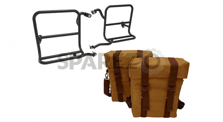 Royal Enfield Classic 350 500 Desert Color Military Pannier With Fitting Frame - SPAREZO